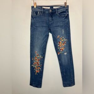 Anthropologie Pilcro Slim Boyfriend Jeans Floral Embroidered Size 25